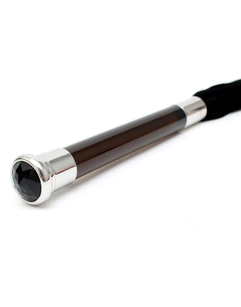 Rimba - Suede Flogger Met Glazen Handvat En Kristal - Zwart